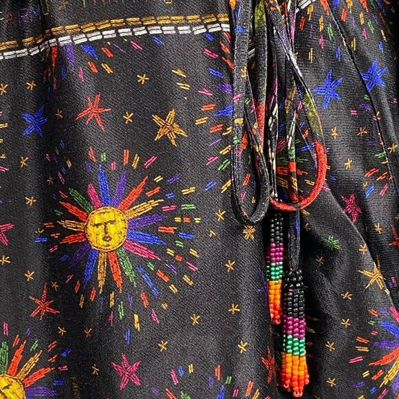 Farm Rio Black Multicolor Mixed Arabesque Scarves Long Sleeve Mini Wrap Dress M - Picture 8 of 10